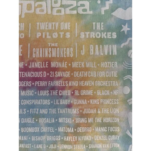 Lollapalooza 2019 Tie-Dyed Fest Lineup Shirt Med Large EUC Kacey Gambino Ariana - Picture 7 of 11